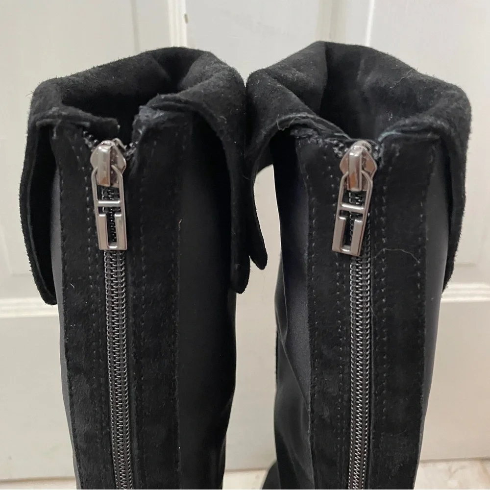 Tory Burch Black Suede Leather Knee-High Riding Boots Fold Over Size 9M